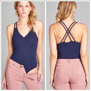 SALE! Navy Strappy Cross Body Bodysuit